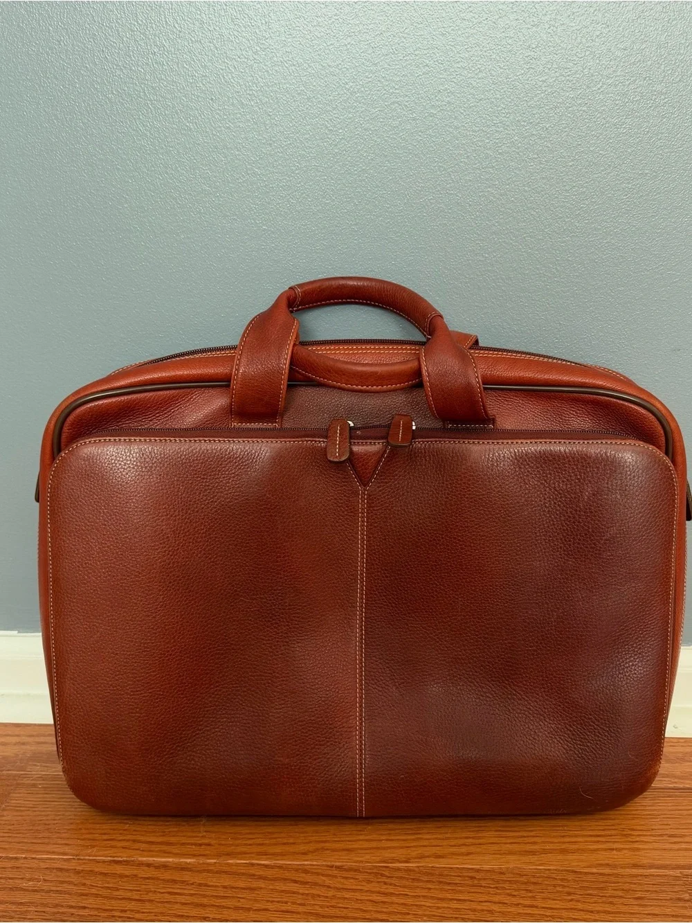 Johnston & Murphy Red-Brown Leather Briefcase with Matching Portfolio
